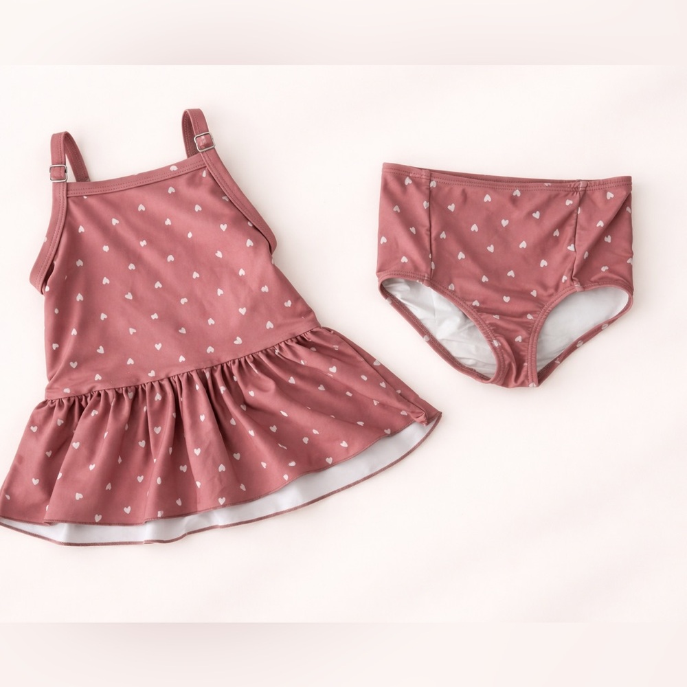 Current Tyed Toddler Girls' Heart Print Blush Two-Piece Tankini style Swim Set